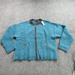 New York & Company Sweater‎ Womens XL Blue Gray Zip-Up Cardigan Boucle Texture